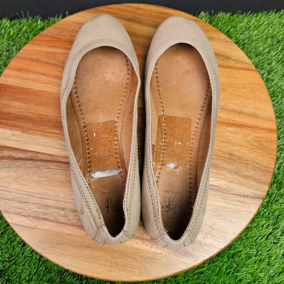 Frye Carson Leather Slip On Ballet Flats Size 8.5 M Beige Brown Round Toe - Picture 9 of 13